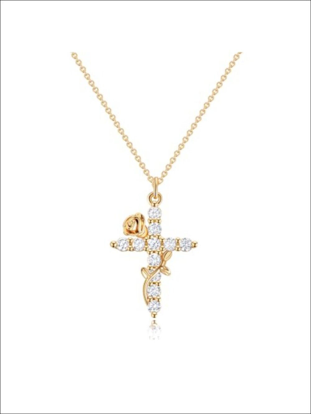 14K Gold Plated Cross Necklace with Cubic Zirconia Pendant for Women